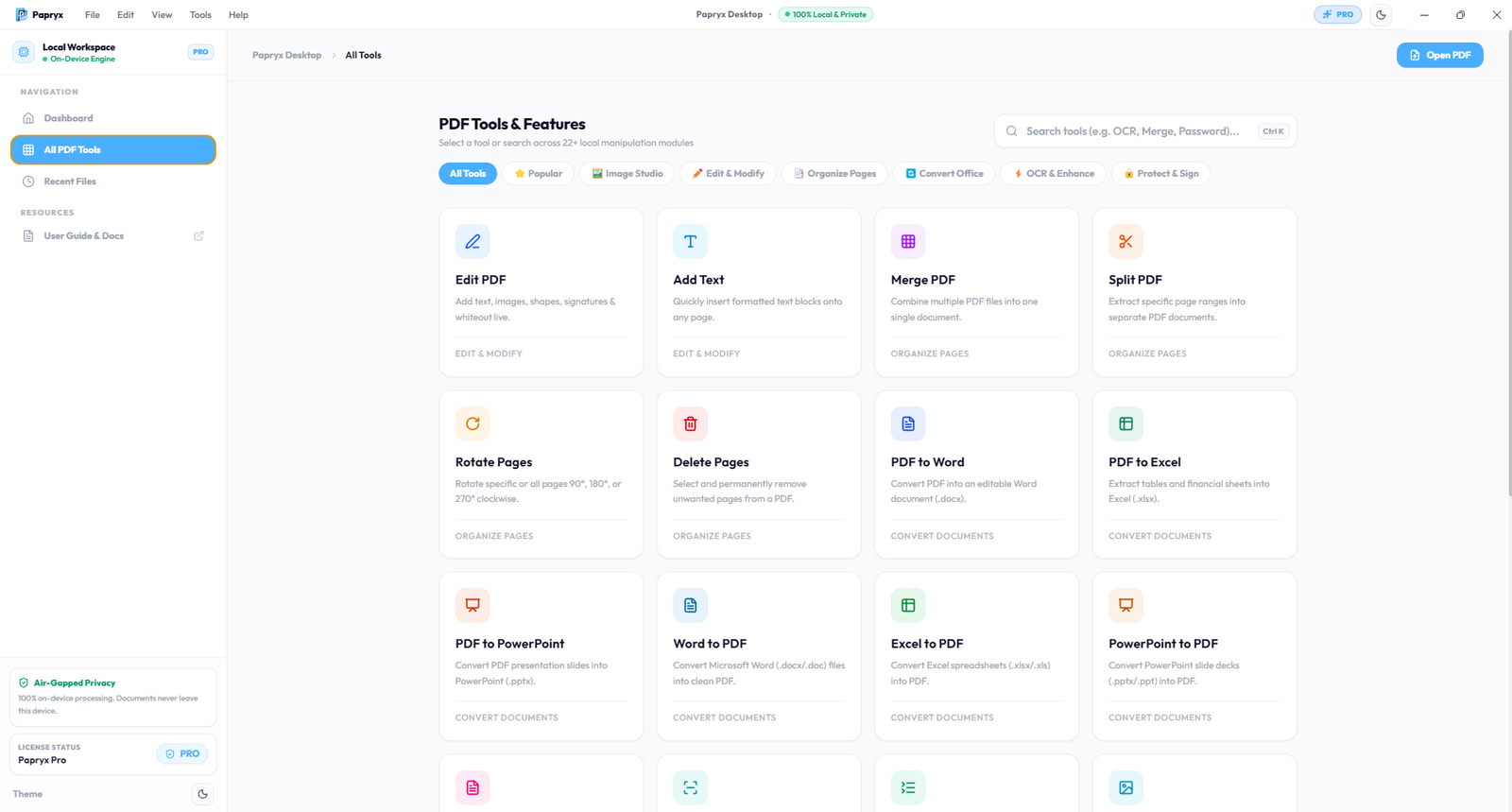 Papryx Desktop All Tools Grid